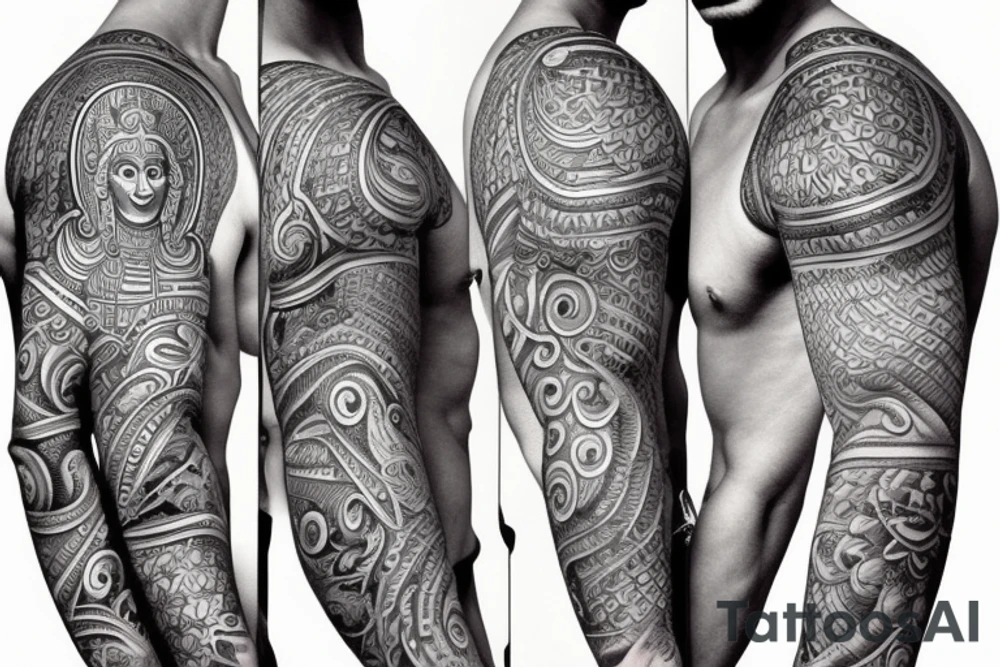 Hindu gods sleeve tattoo idea