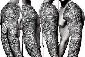 Hindu gods sleeve tattoo idea