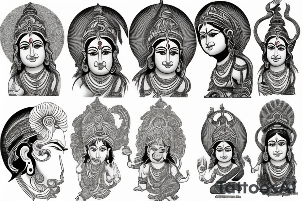Hindu gods sleeve tattoo idea