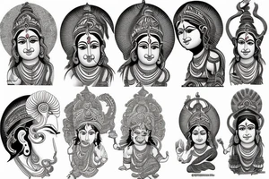Hindu gods sleeve tattoo idea