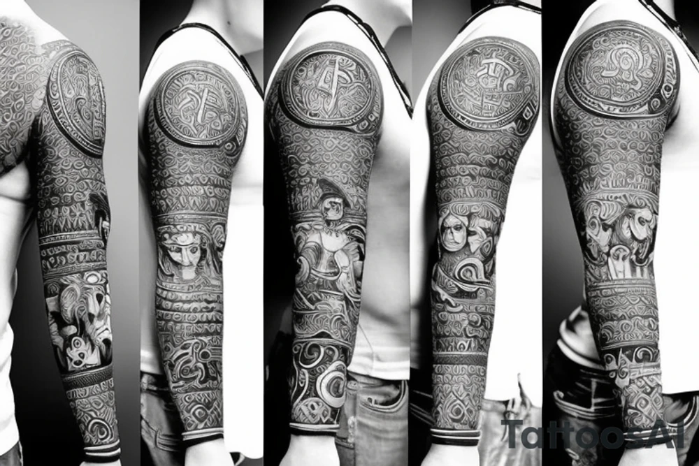 Hindu gods sleeve tattoo idea