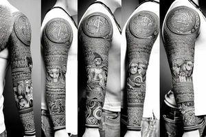 Hindu gods sleeve tattoo idea