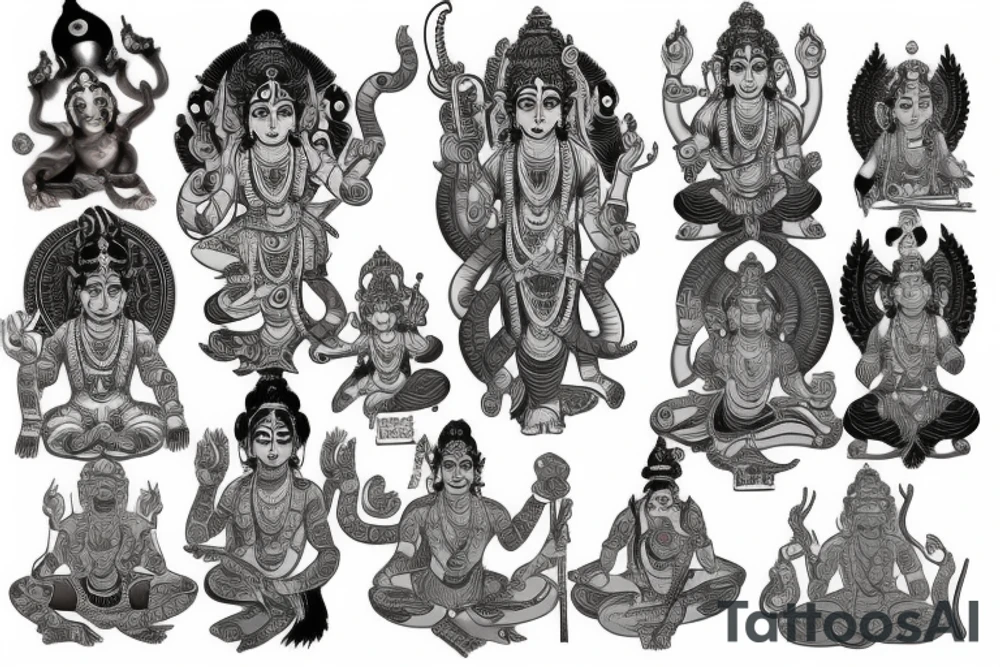 Hindu gods sleeve tattoo idea