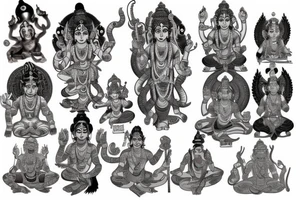 Hindu gods sleeve tattoo idea