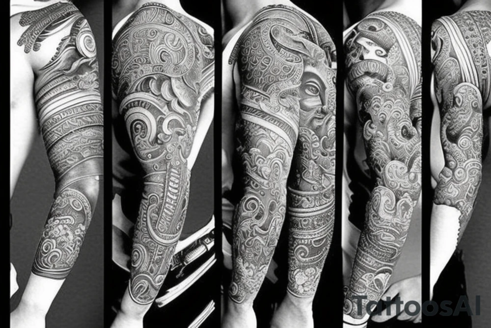 Many Hindu gods sleeve tattoo idea