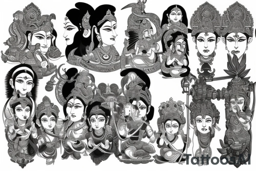 Many Hindu gods sleeve tattoo idea