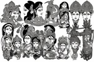Many Hindu gods sleeve tattoo idea