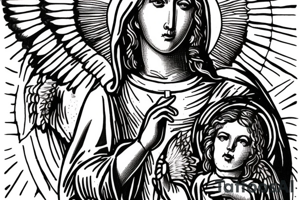 Virgin Mary, Jesus, Archangel Michael tattoo idea
