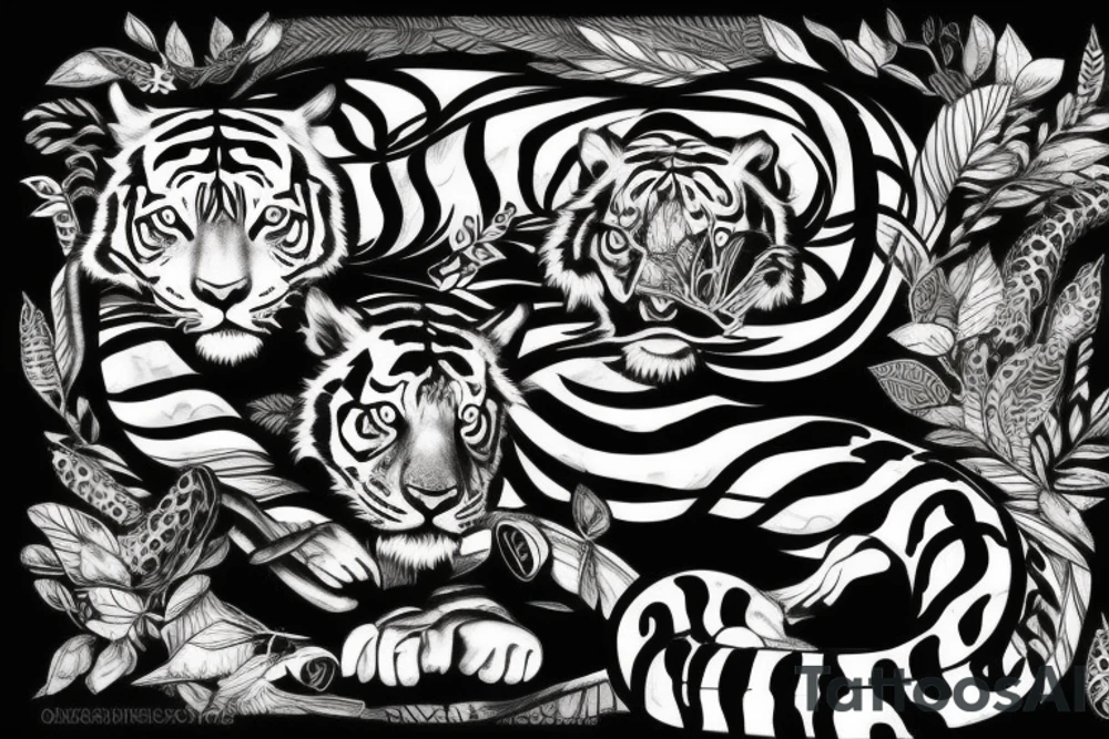 Tiger and snake in a forest theme tattoo idea Tiger and snake in a forest theme tattoo idea