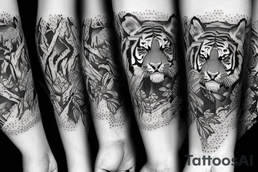 Tiger and snake in a forest theme tattoo idea Tiger and snake in a forest theme tattoo idea