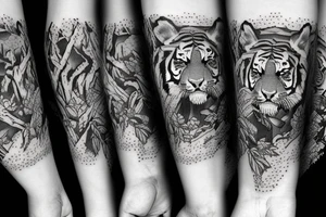 Tiger and snake in a forest theme tattoo idea