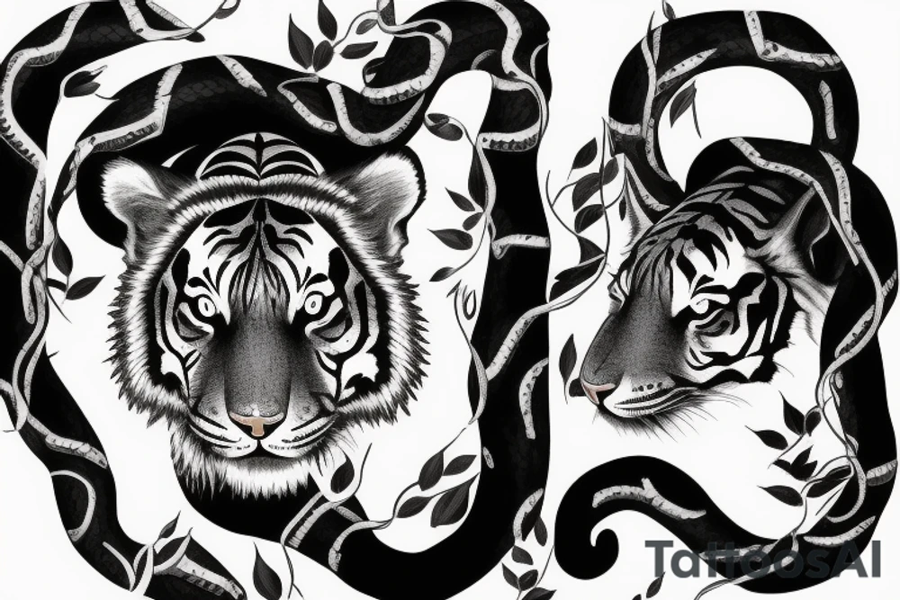 Tiger and snake in a forest theme tattoo idea