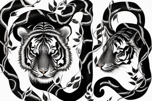 Tiger and snake in a forest theme tattoo idea