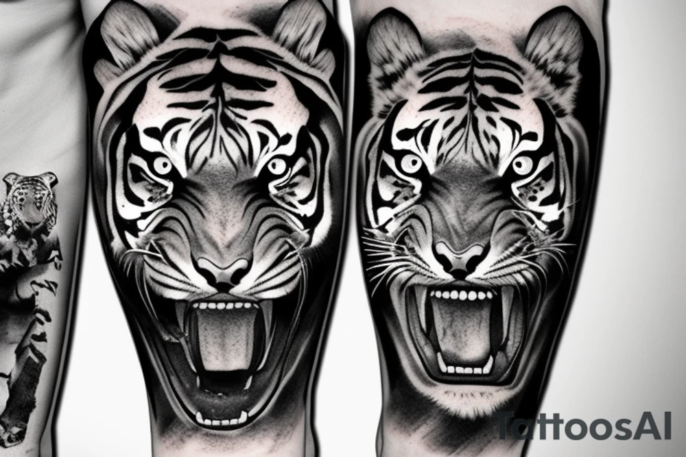 Realistic Tiger and snake in a forest or jungle tattoo idea