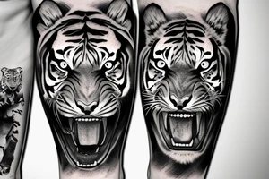 Realistic Tiger and snake in a forest or jungle tattoo idea