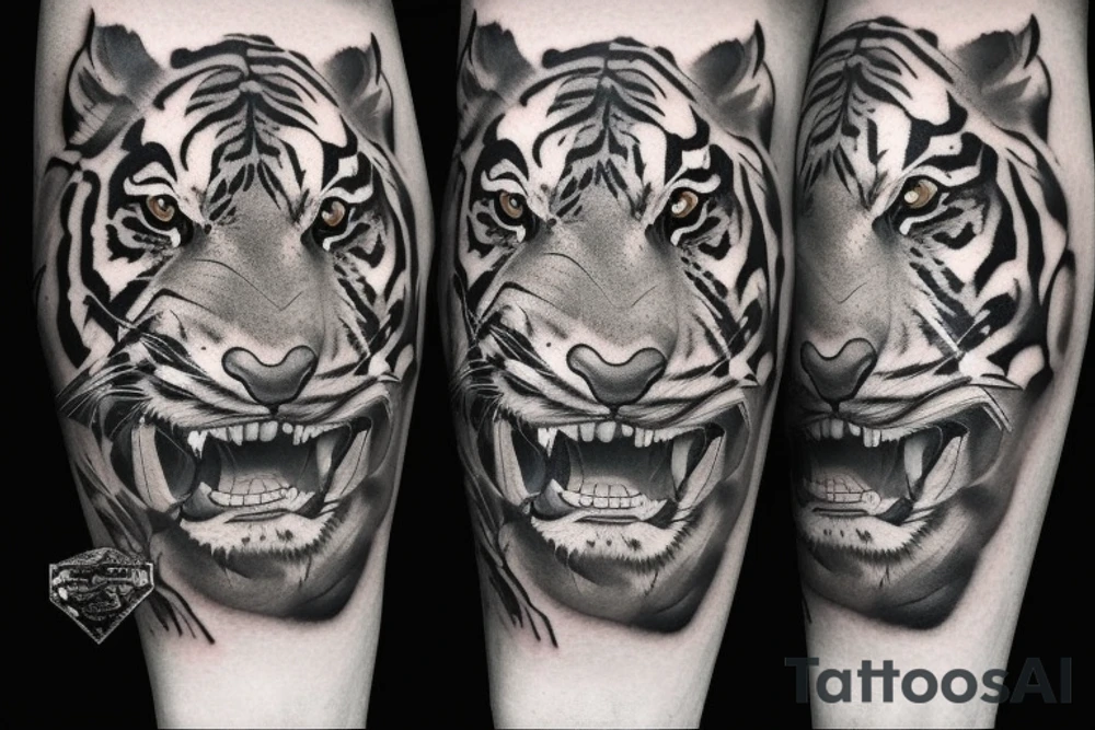 Realistic Tiger and snake in a forest or jungle tattoo idea