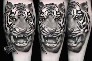 Realistic Tiger and snake in a forest or jungle tattoo idea