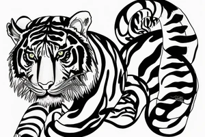 Realistic Tiger and snake in a forest or jungle tattoo idea