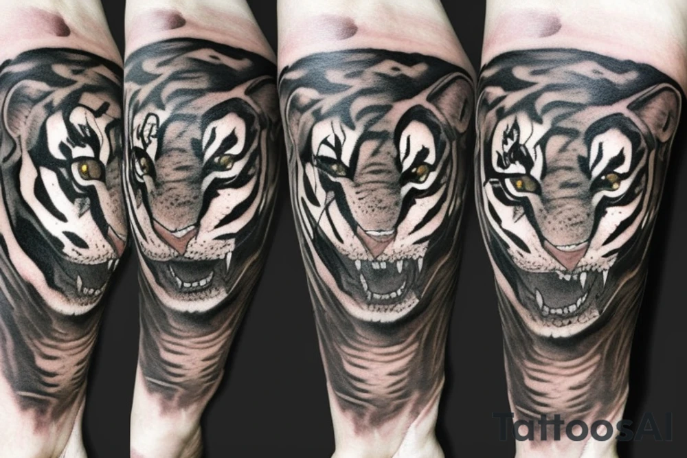 Realistic Tiger and snake in a forest or jungle tattoo idea
