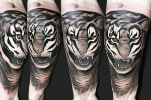 Realistic Tiger and snake in a forest or jungle tattoo idea
