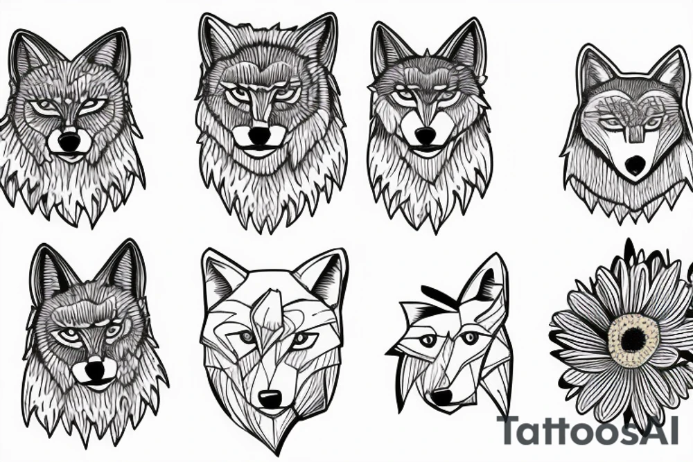 Wolf howling out of a daisy tattoo idea