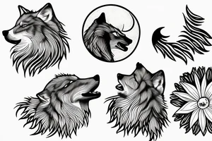 Wolf howling to the moon out of a daisy tattoo idea