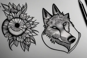 Wolf howling to the moon out of a daisy just outline tattoo idea