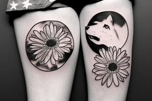 Wolf howling to the moon out of a daisy just outline tattoo idea
