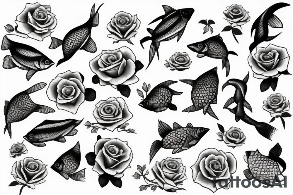 fish with roses tattoo idea