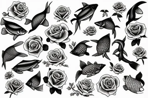 fish with roses tattoo idea
