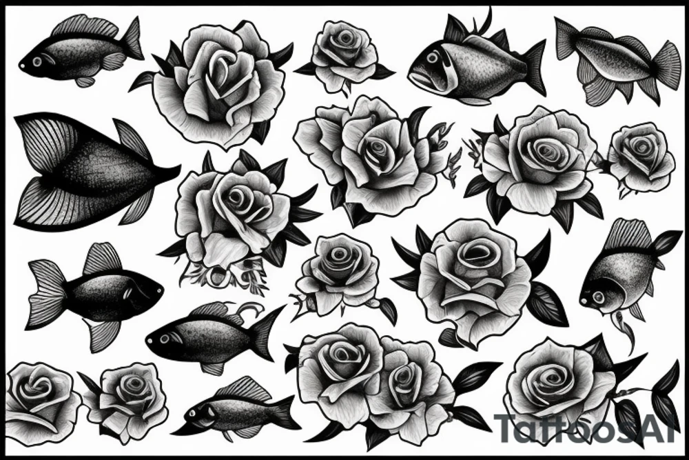 fish with roses tattoo idea