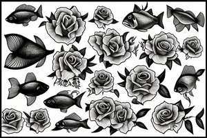 fish with roses tattoo idea