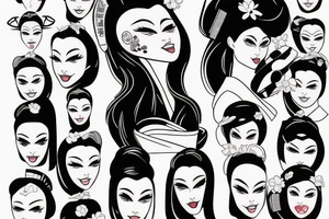 robotic geisha woman's face, quarter profile view tattoo idea