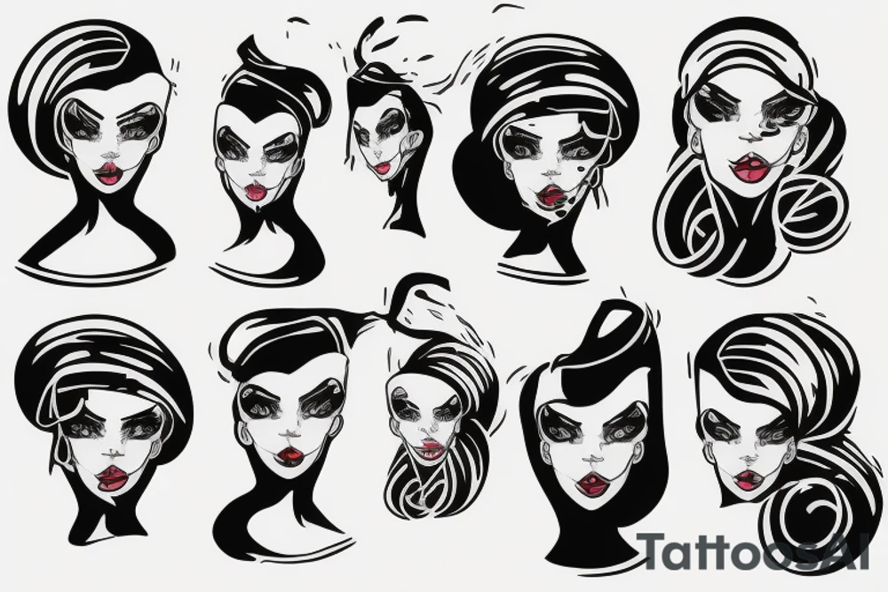robot woman's face, quarter profile view tattoo idea
