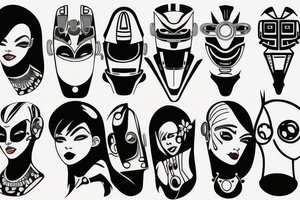 robot woman's face, quarter profile view tattoo idea