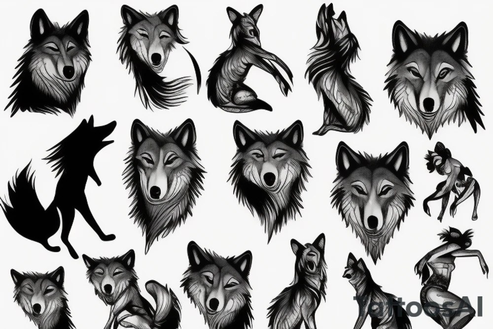 wolf lady dancing tattoo idea