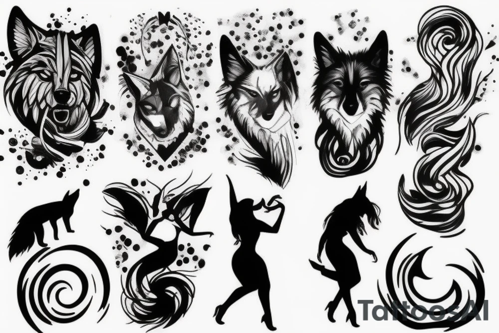 wolf lady dancing tattoo idea