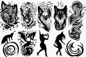 wolf lady dancing tattoo idea