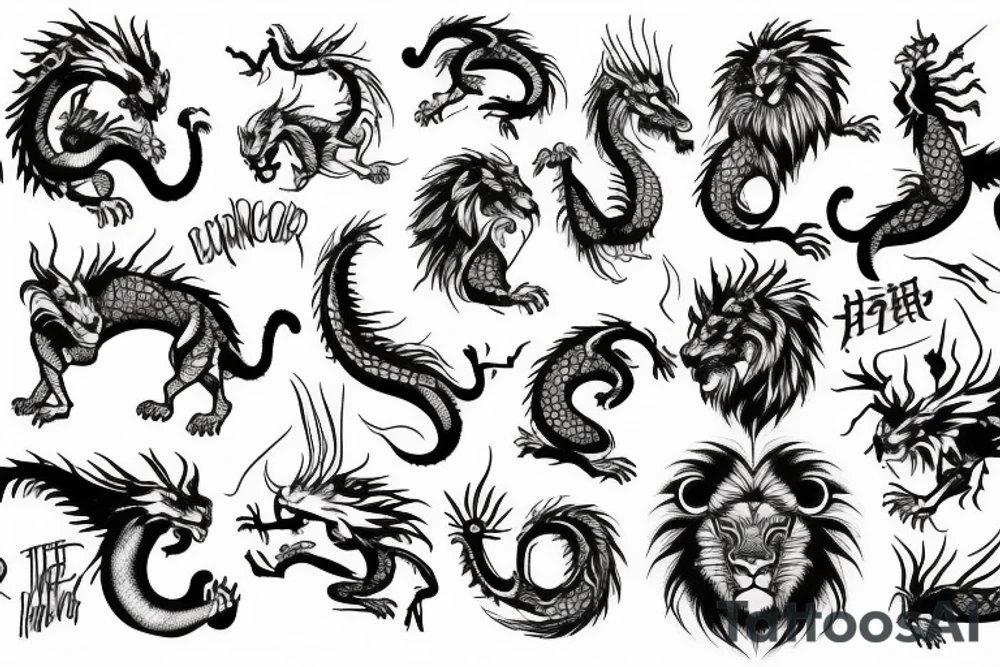 lion and dragon tattoo idea