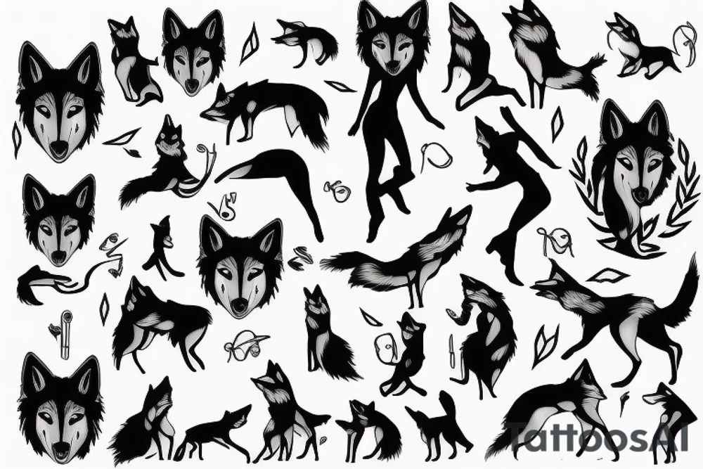 wolf lady dancing tattoo idea