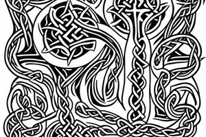 Celtic cross, snakes, wolf's, tree, tattoo idea