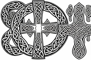 Celtic cross, snakes, wolf's, tree, tattoo idea