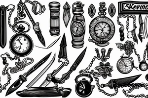 Knife with Shake and pocket Watch tattoo idea
