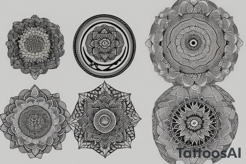 flowers with a mandala geometrical pattern and a moon tattoo idea