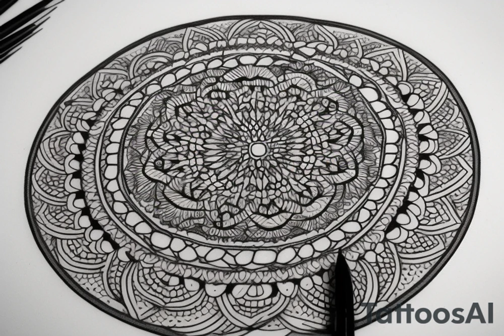 flowers with a mandala geometrical pattern and a moon tattoo idea