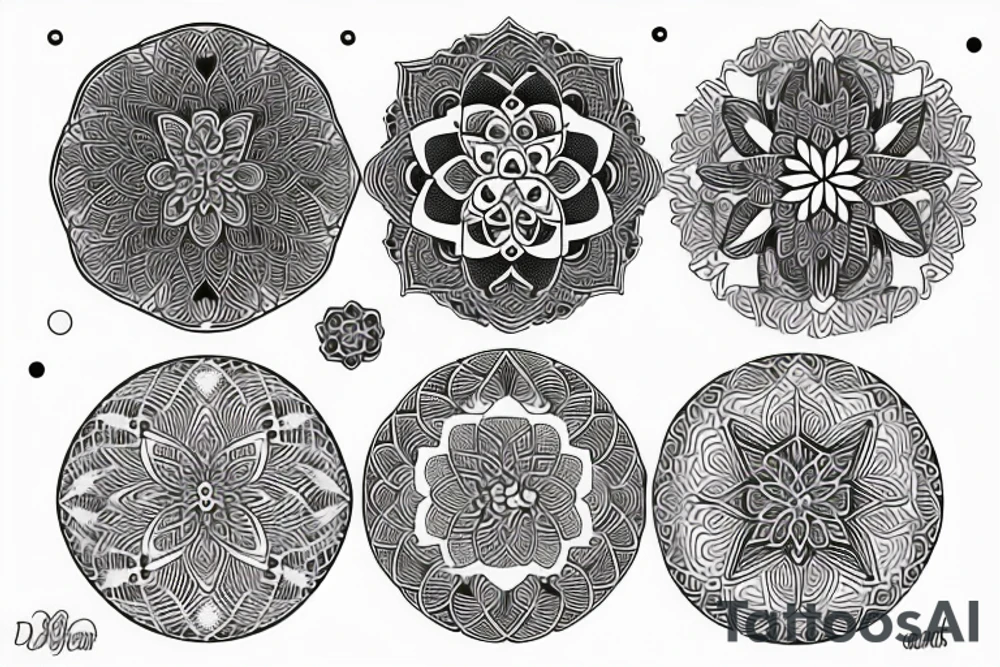 flowers, mandala, geometrical pattern and a moon tattoo idea