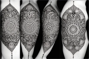 flowers, mandala, geometrical pattern and a moon tattoo idea