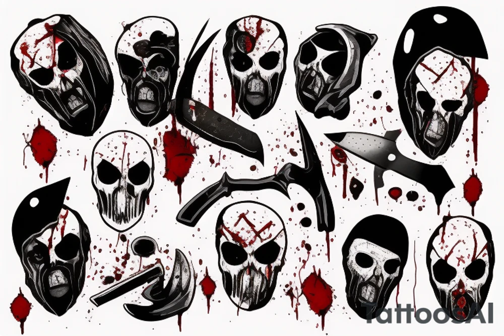 Ghostface with blood on his face and a knife with blood dripping tattoo idea