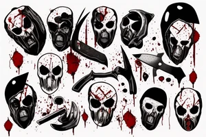 Ghostface with blood on his face and a knife with blood dripping tattoo idea