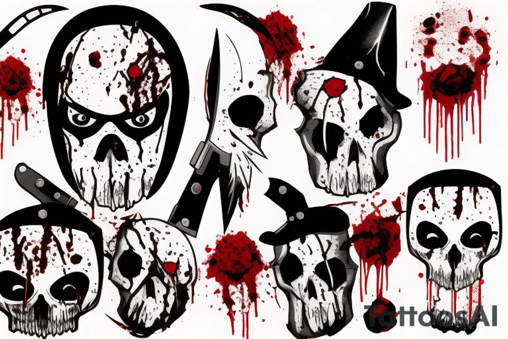 Ghostface with blood on his face and a knife with blood dripping tattoo idea